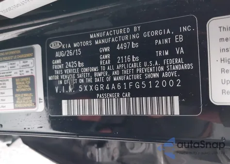 2015 Kia Optima Sx Turbo from USA, damaged, VIN 5XXGR4A61FG512002